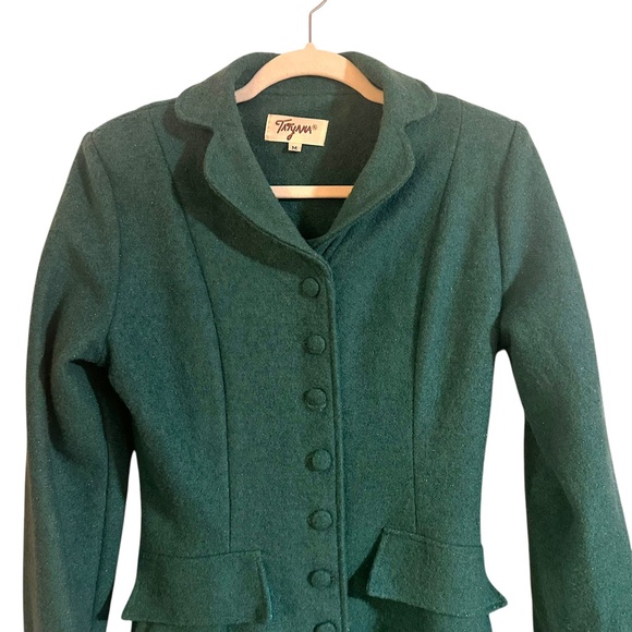 Tatyana Boutique Retro 1950s Emerald Pin Up Wool Blend Dress Coat Medium - Picture 4 of 9